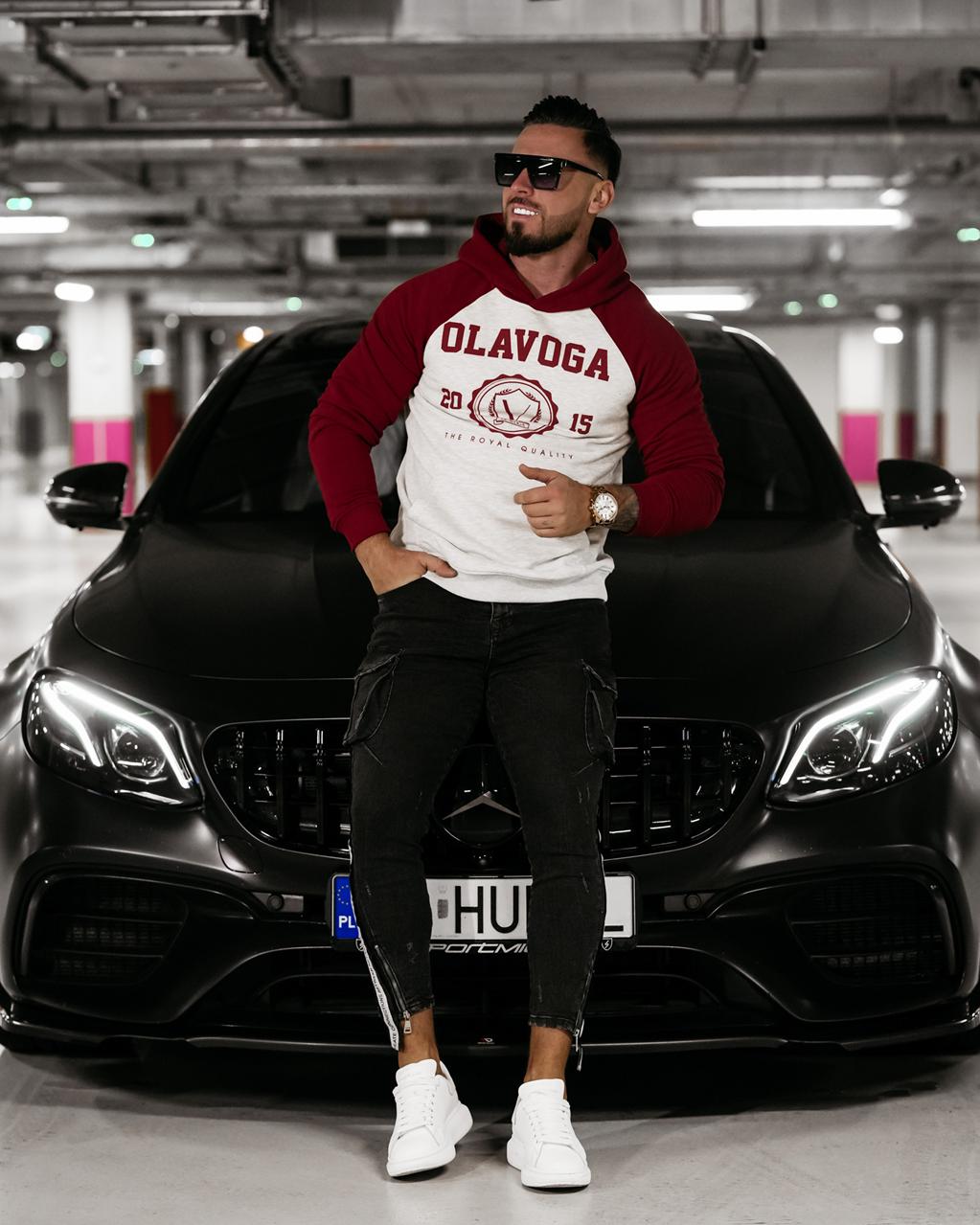 BLUZA MĘSKA BAWEŁNIANA Z KAPTUREM OLAVOGA DIVERSE GRAY - BORDO